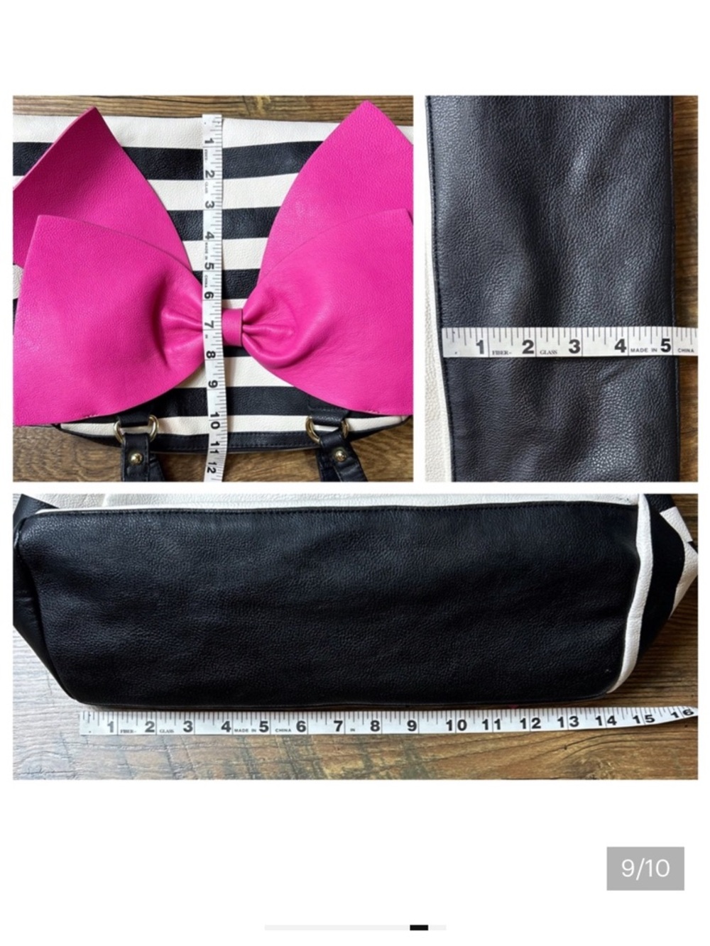 Purse-Betsey Johnson Hot Pink & Black-White Striped Bow Satchel - Picture 13 of 14